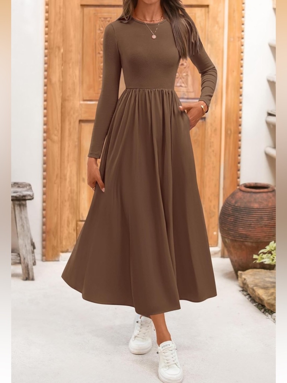 Brown Mixed Media Dress